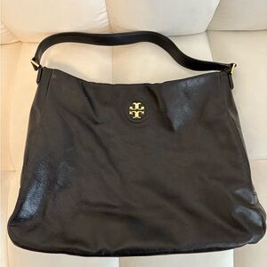 Tory Burch Black Leather Shoulder Bag with Gold Handware